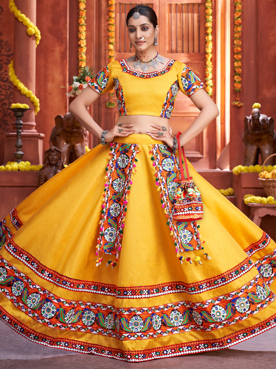 Yellow Designer Art Silk Embroidered Festive Wear Traditional Lehenga Choli
