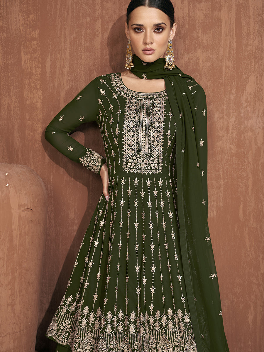 Mehandi Green Designer Georgette Salwar Suit