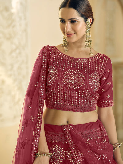 Maroon Red Designer Soft Net Wedding Wear Lehenga Choli