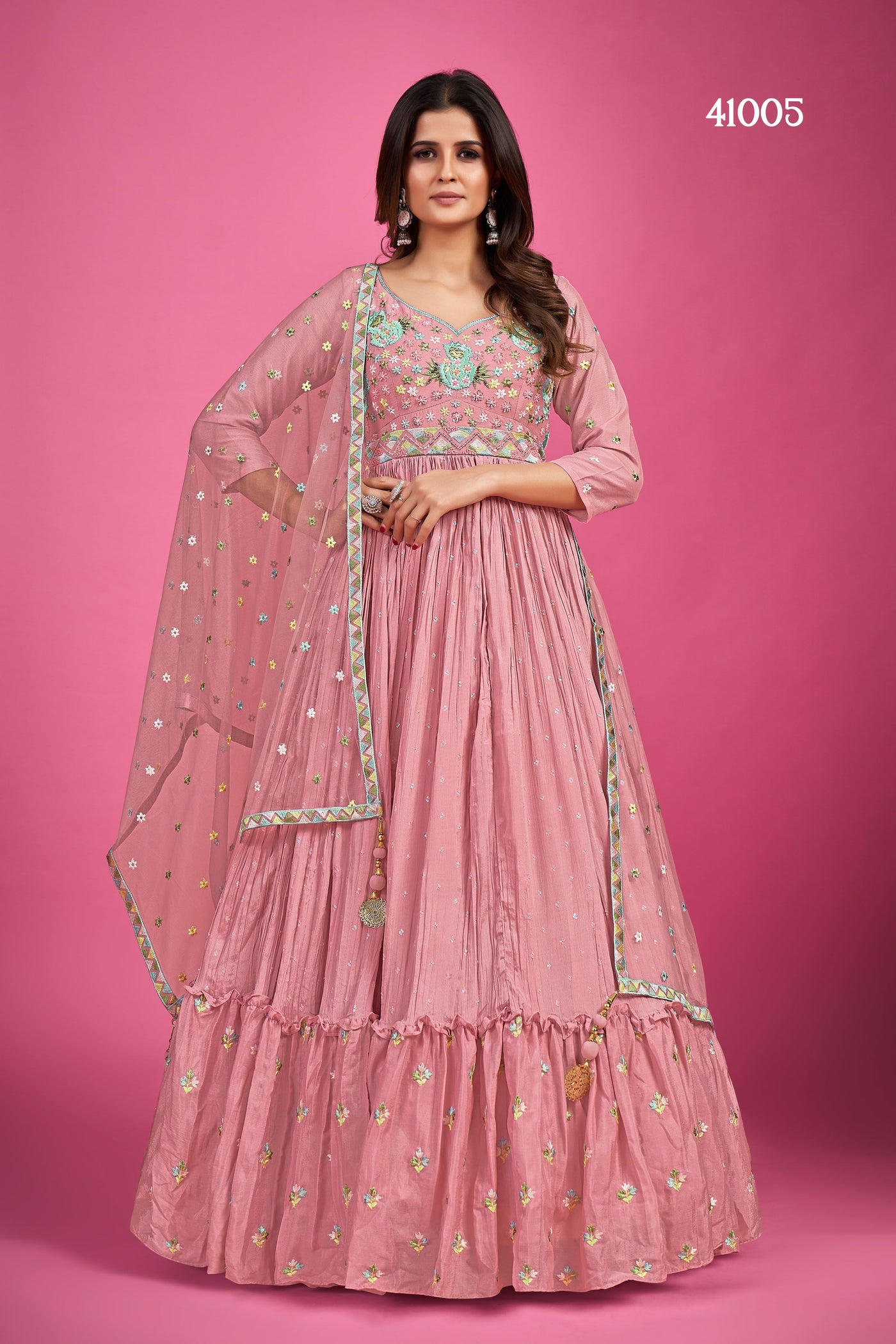 Baby Pink Anarkali Party Wear with thread and sequins work