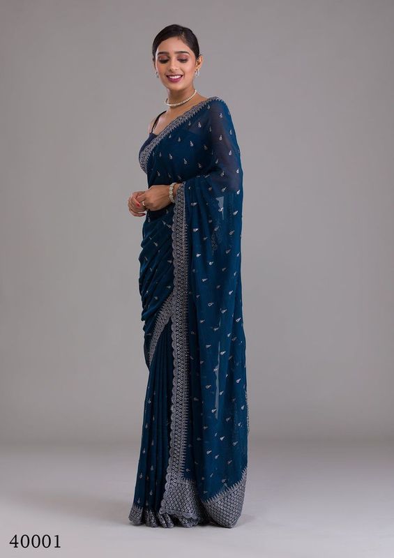 Navy Blue Saree with Dori Sequins works Festive Wear
