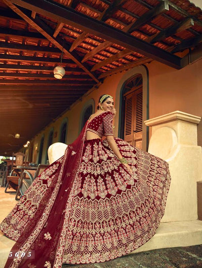Maroon Colour Designer Lehenga Choli in Velvet Fabric