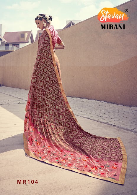 Pink Chiffon With Foil Print and Embroidery Work Saree