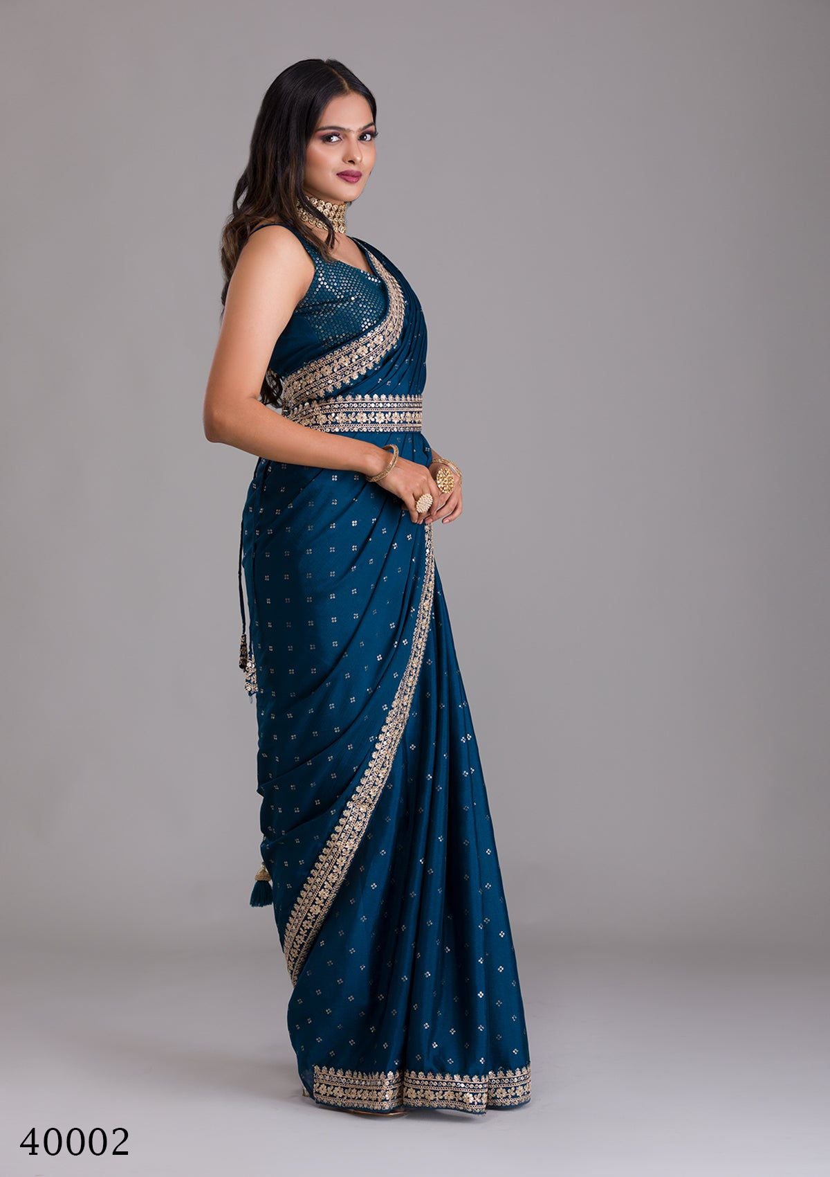 Navy Blue Saree with Dori Sequins Art works Festive Wear
