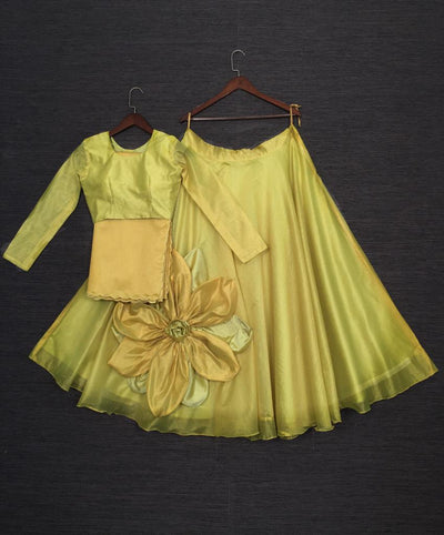 Lime Yellow Shaded Party Wear Indo Western Lehenga