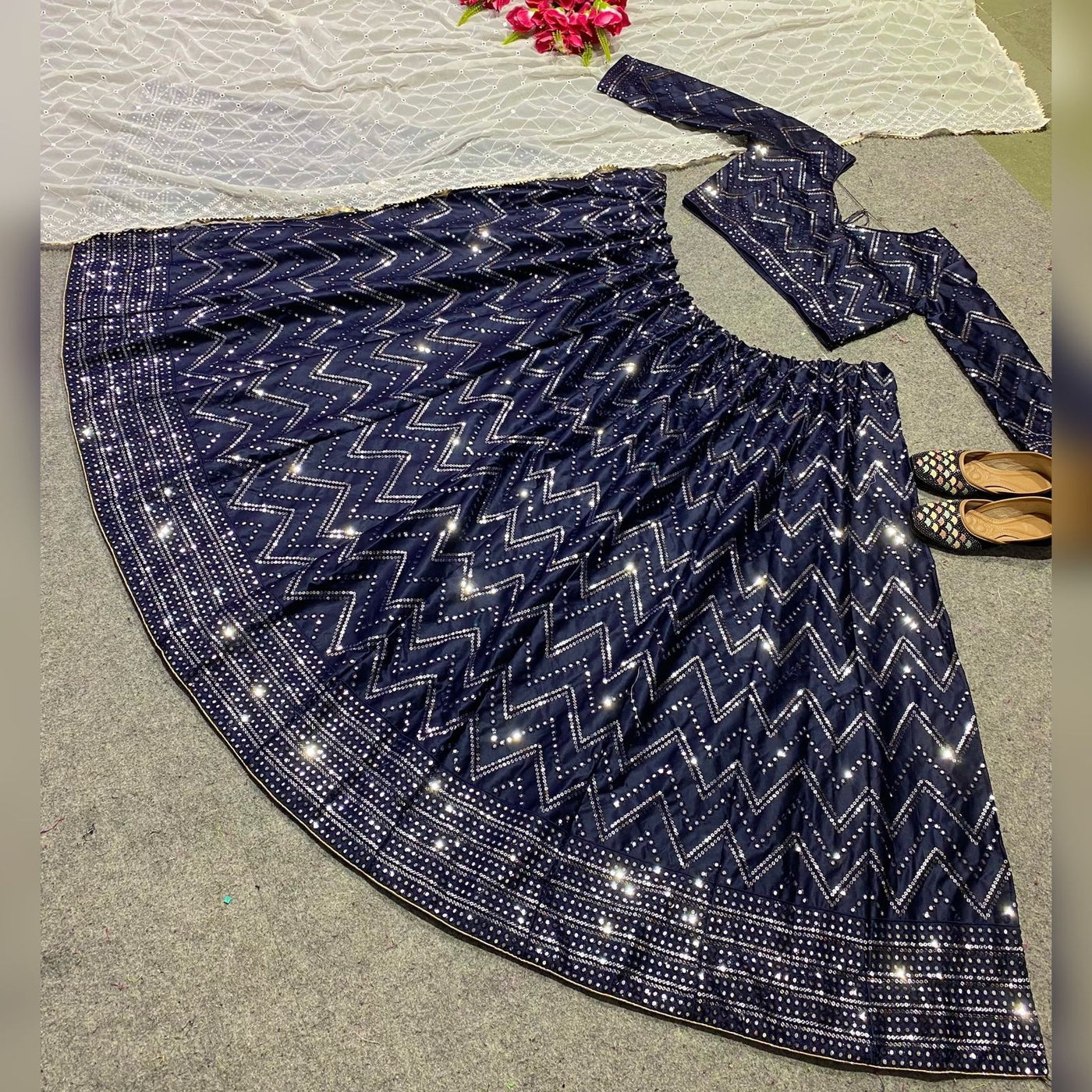 Blue Embroidered Attractive Party Wear Silk Lehenga choli