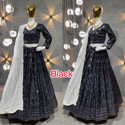 Black Embroidered Attractive Party Wear Silk Lehenga choli