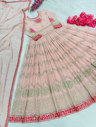 Pink Party Wear Look Gown & Dupatta Set
