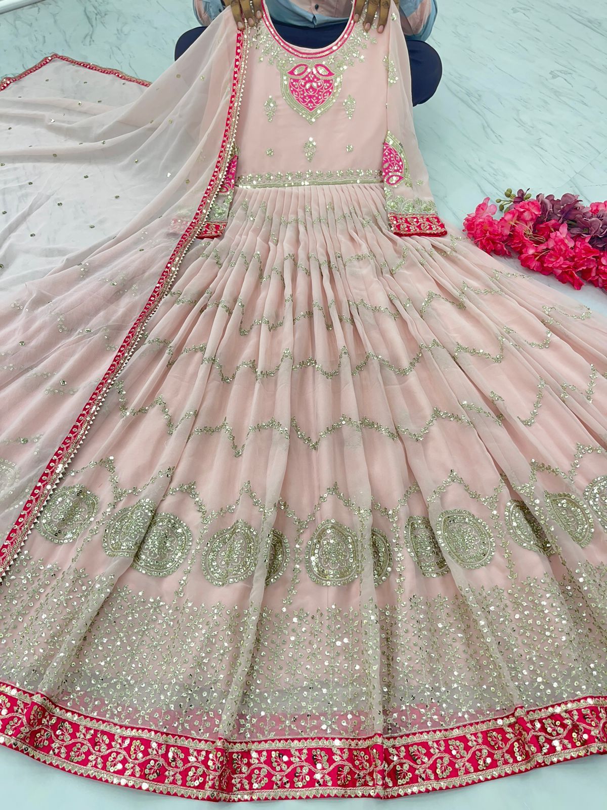 Pink Party Wear Look Gown & Dupatta Set
