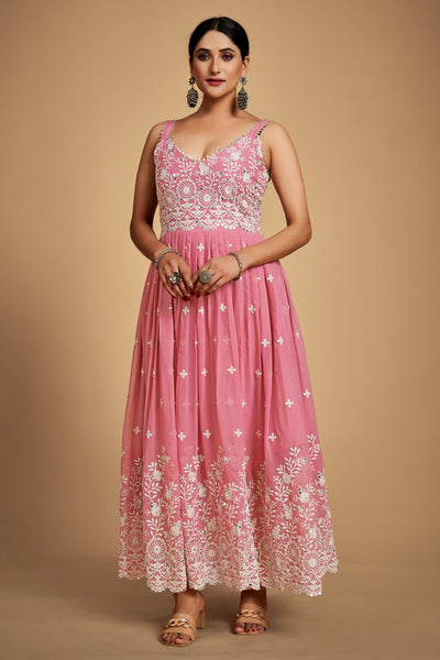 BABY PINK PANT STYLE SUIT WITH SEQUINS, THREAD WORK