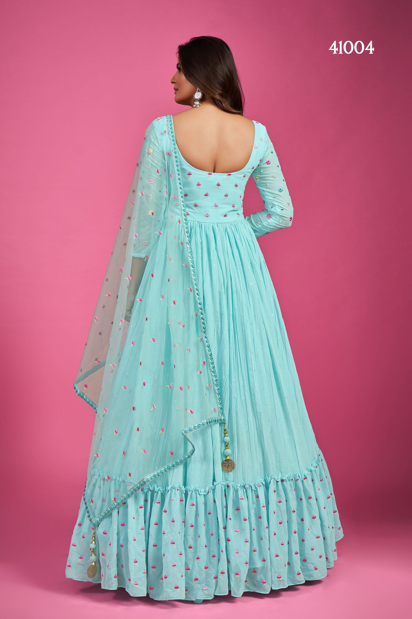 Blue Anarkali Party Wear with thread and sequins work