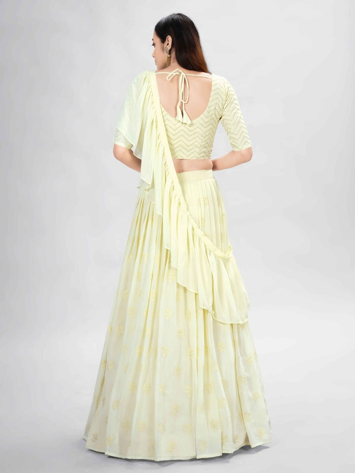 Pastel Yellow Georgette thread sequins Lehenga Choli