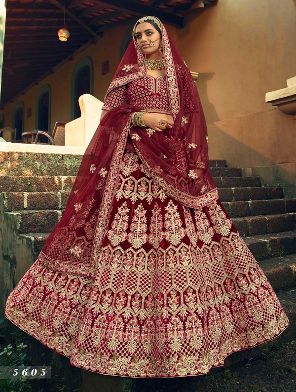 Maroon Colour Designer Lehenga Choli in Velvet Fabric