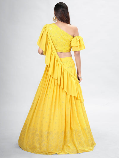 Yellow Georgette thread sequins lehenga