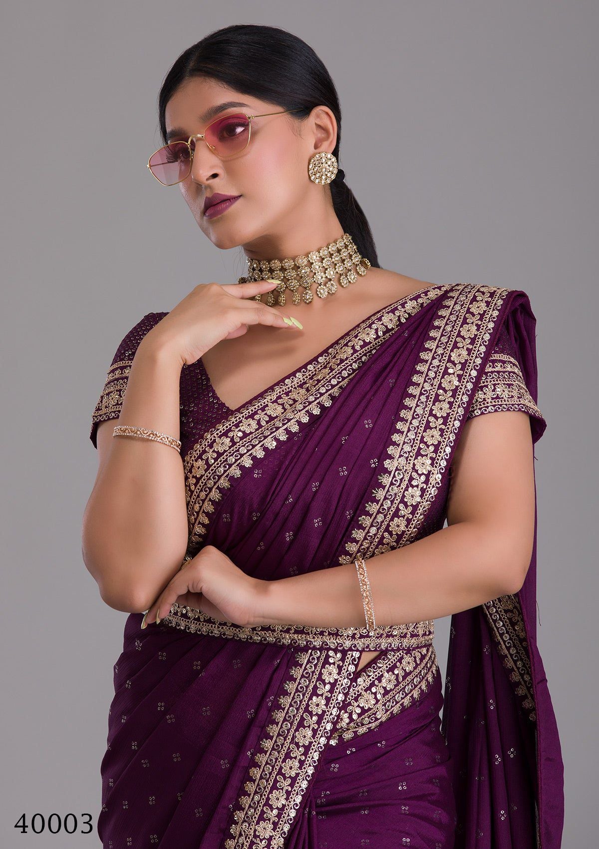 Maroon Saree with Dori Sequins Art works Festive Wear